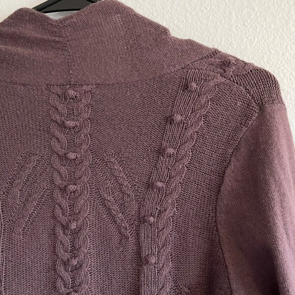 Knitted & Knotted Open Front Cardigan Long Line Cotton Cashmere Blend Purple Med - Picture 10 of 14